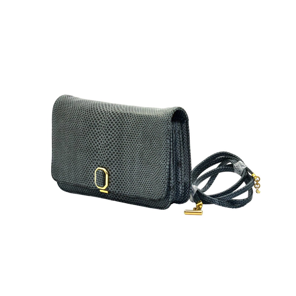 C0 Auth JUDITH LEIBER Snake Skin Flap Push Lock Coin Case Crossbody Purse Bag